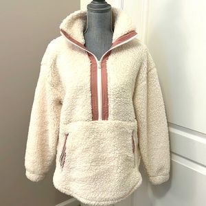 Lou & Grey Cozy Up Zip Top Cream Sherpa Trimmed in Rose Pink size Small